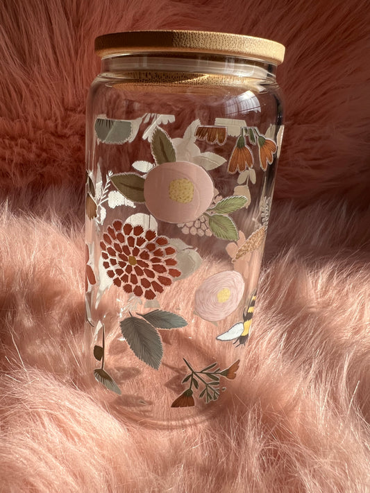 Flower and bee Glass cup